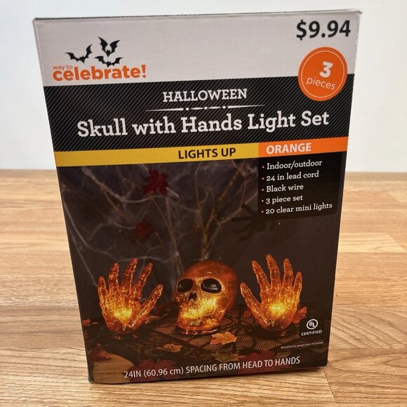 Way to Celebrate Skull with Hands Light Set Indoor/Outdoor Discontinued NEW - Picture 1 of 11
